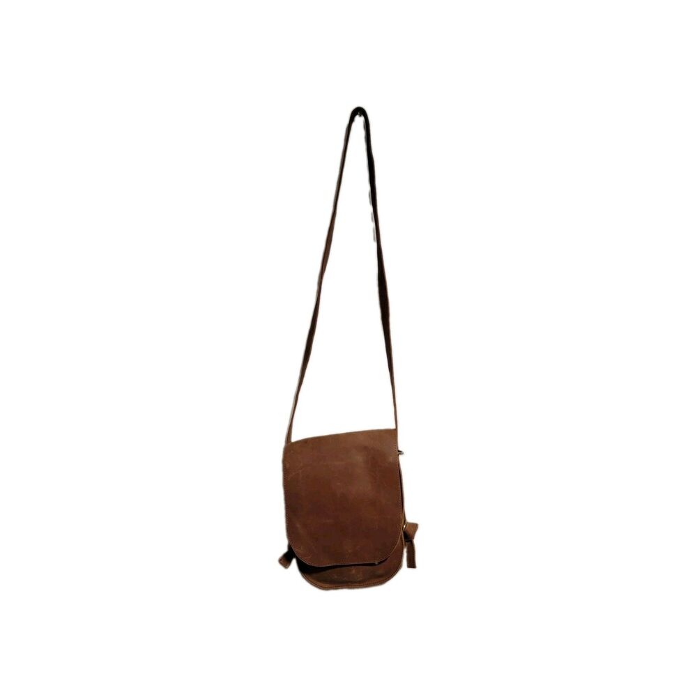 Vintage Brown Leather Crossbody Saddle Bag Distressed Boho Multi Pocket